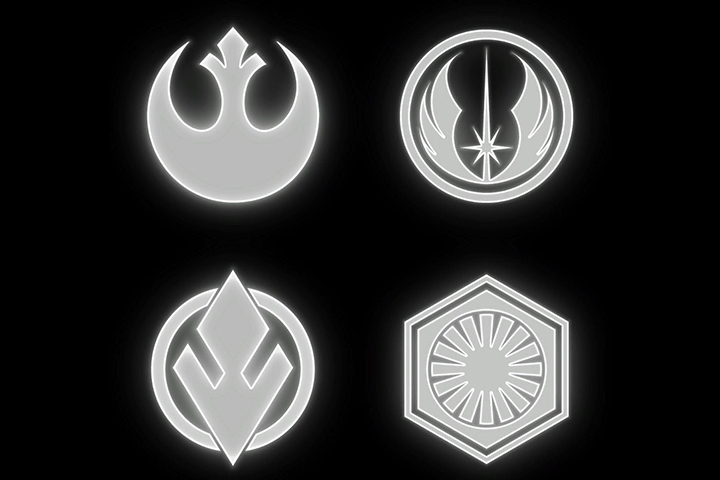 Fortnite Star Wars : Icônes des organisations comme la Résistance, l'Ordre Jedi et le Premier Ordre pendant l'événement Galileo